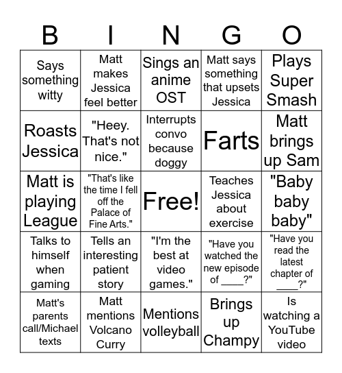 Matt Bingo Card