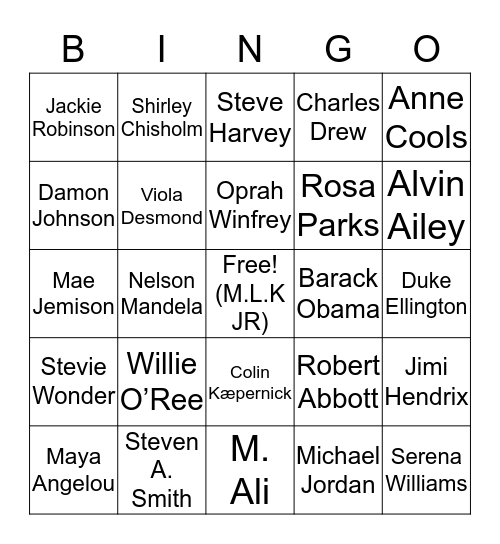 Black History Bingo Card