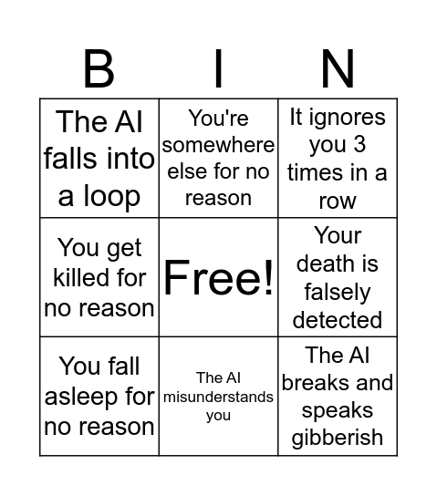 AI Dungeon 2 bingo Card