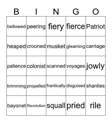 I Survived the American Revolution 1-4 Bingo Card