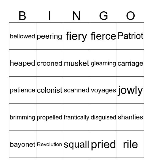 I Survived the American Revolution 1-4 Bingo Card