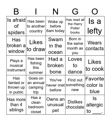 Peacocks Bingo Card