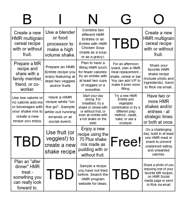 HMR Staff MR Challenge BINGO Card