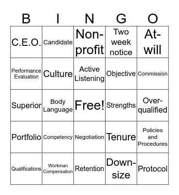 EMPLOYMENT BINGO Card