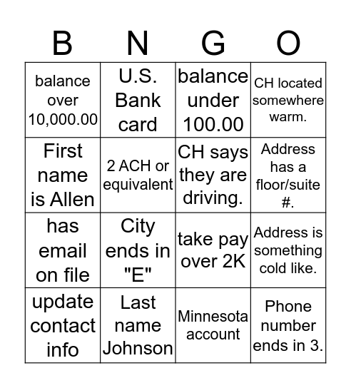 BNGO Galore!  Bingo Card