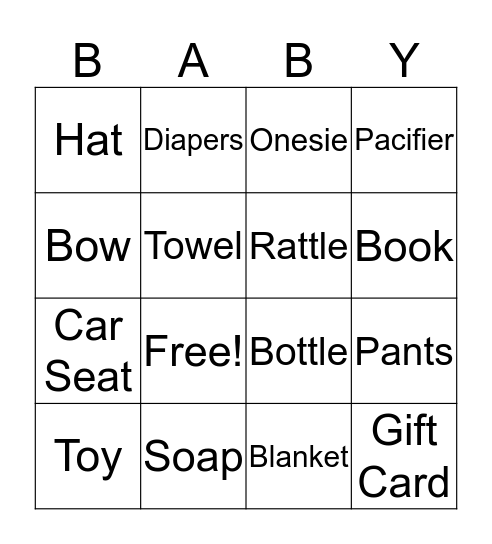 Baby Bingo! Bingo Card