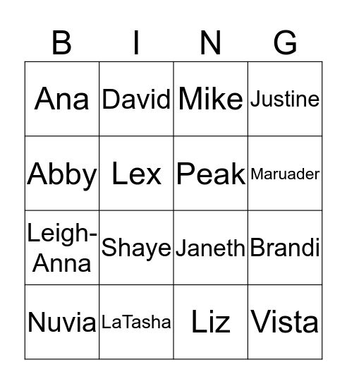 TEAMINGO Bingo Card