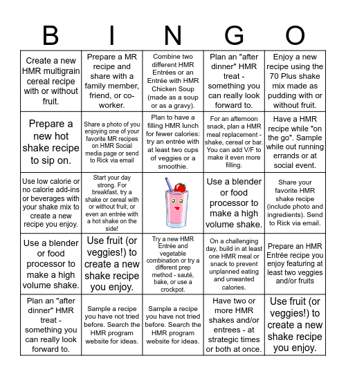 HMR Staff MR Challenge BINGO Card