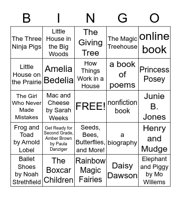 Madeline's Summer Reading Bingo Card