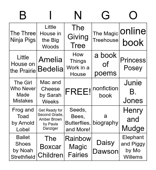 Madeline's Summer Reading Bingo Card