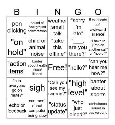 Conference Call Bingo Card