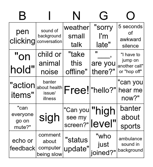 Conference Call Bingo Card