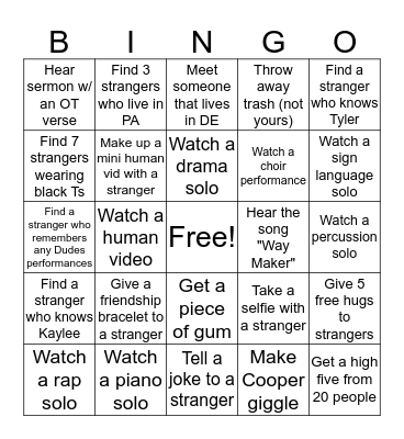 Sectionals BINGO Card