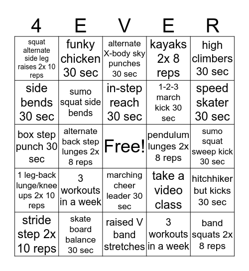 4 Ever Fit Spring Fever Challenge Bingo Card