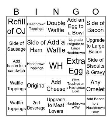 Waffle House Bingo Card