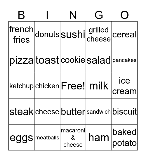 Food Bingo Card