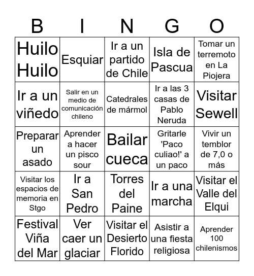 Bingo Chileno Bingo Card