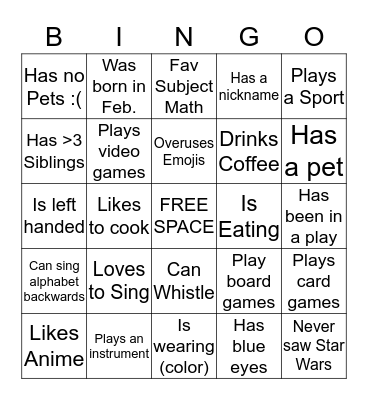 Fine someone who... Bingo Card