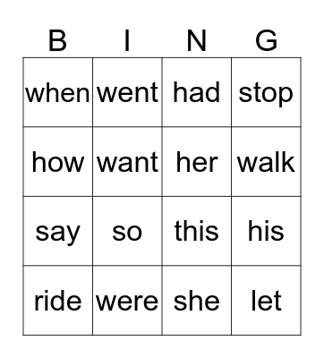 First Grade Sight Words Bingo Card