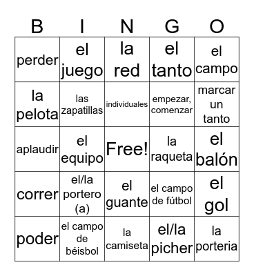 Los Deportes Unit 5, ASD Bingo Card