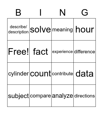 Academic Vocabulary Bingo Card