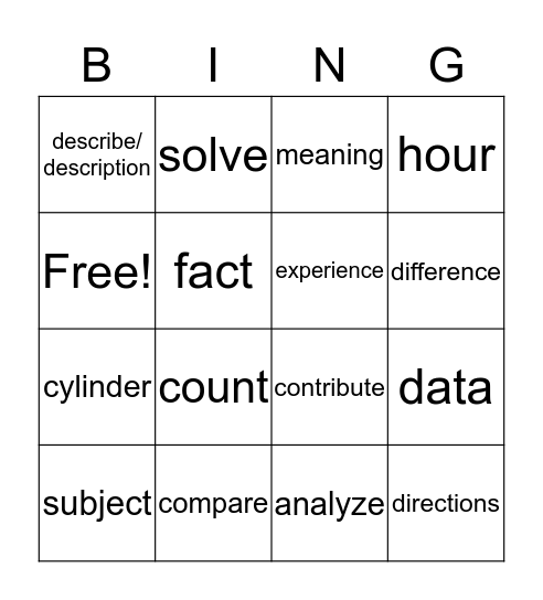 Academic Vocabulary Bingo Card