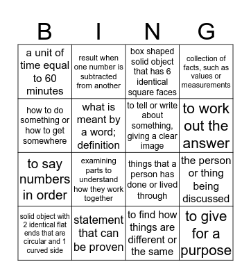 Academic Vocabulary Bingo Card