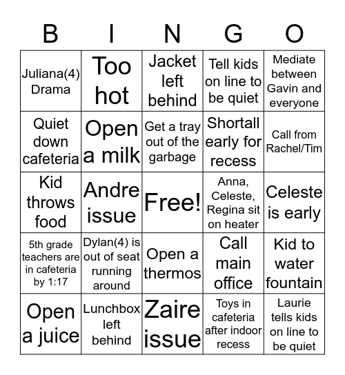 NM Cafeteria Bingo Card
