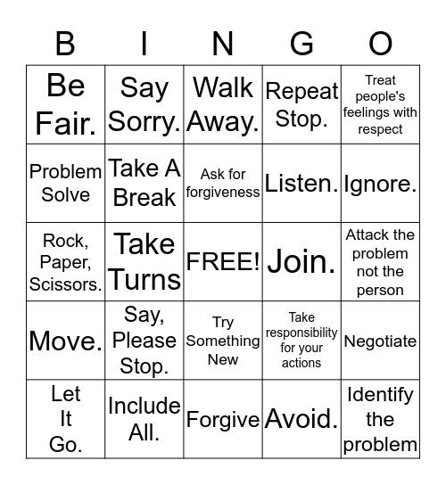 Conflict Resolution Bingo Card