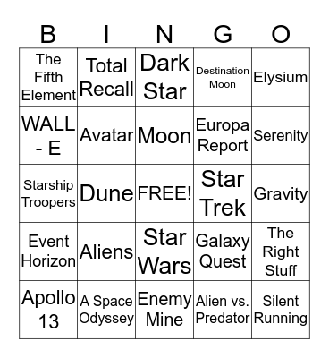 SPACE MOVIES - BINGO Card