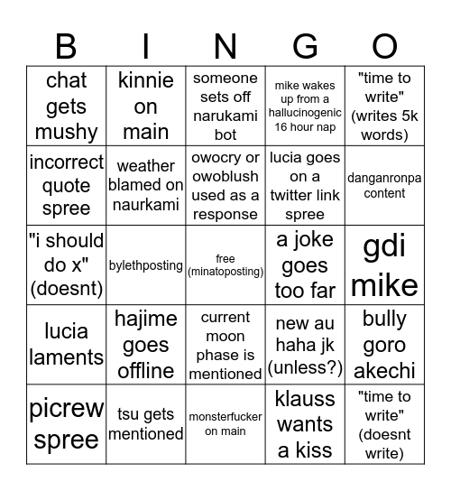 the group chat bingo Card