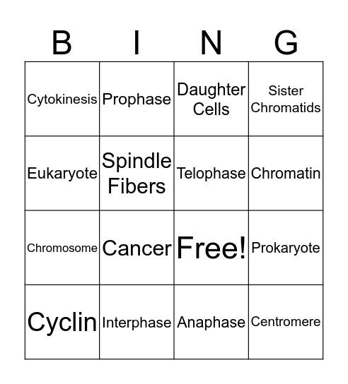 Cell Growth & Reproduction Bingo Card