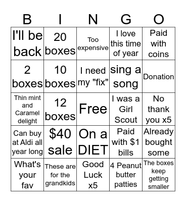 Cookie Booth Bingo Card