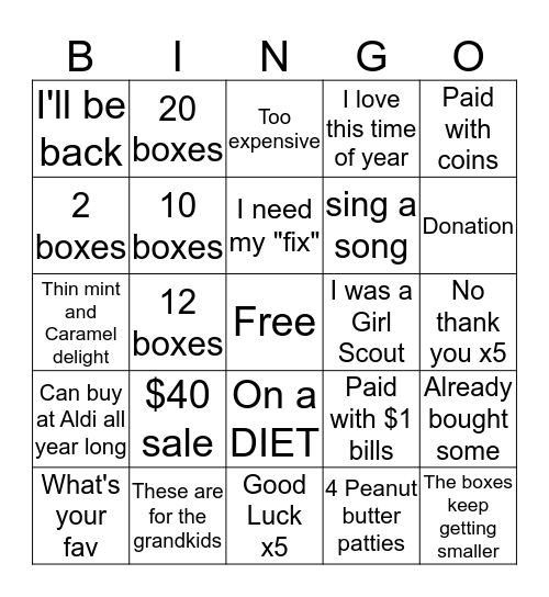 Cookie Booth Bingo Card