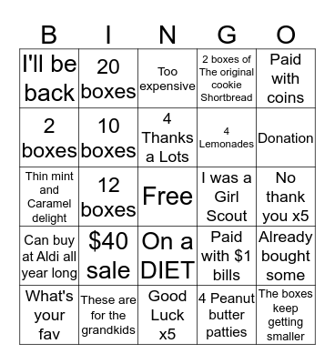 Cookie Booth Bingo Card