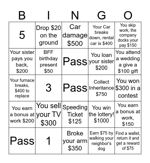 Month_____________ Bingo Card