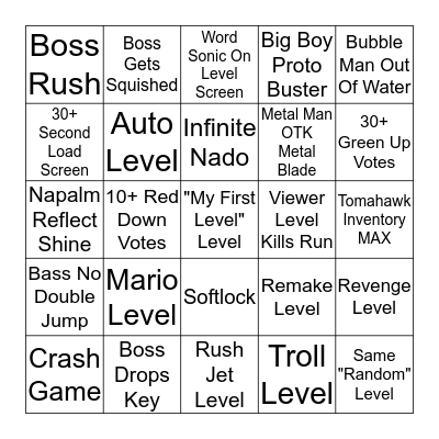 Mega Man Maker RNG Bingo Card