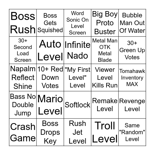 Mega Man Maker RNG Bingo Card