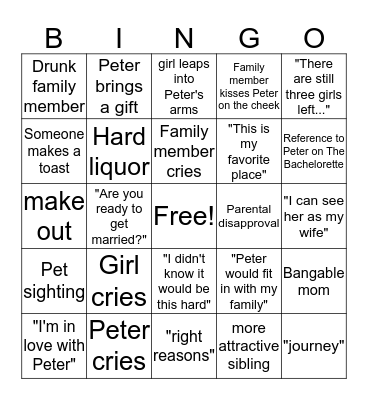 Hometown Dates Bingo Card