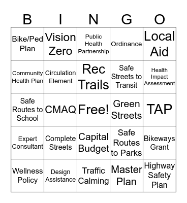 Bike Ped Bingo Card