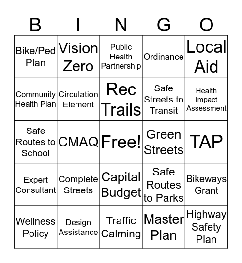 Bike Ped Bingo Card