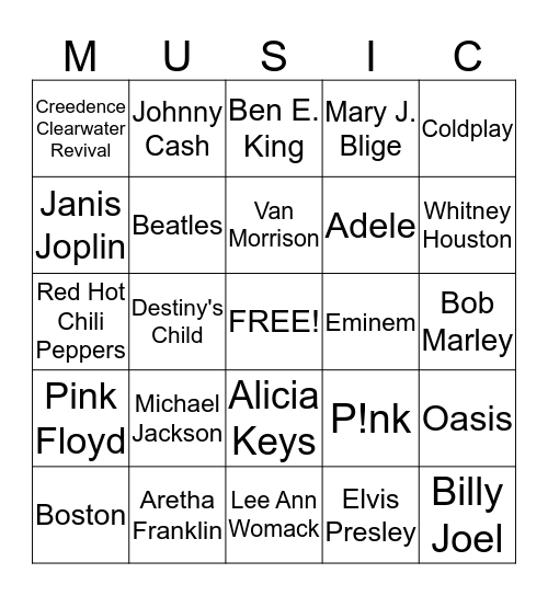 Music Therapy Bingo Card