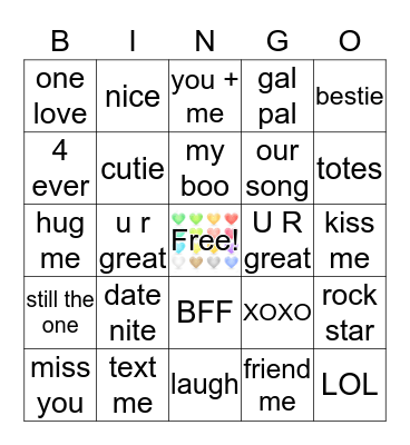 Valentines Day  Bingo Card