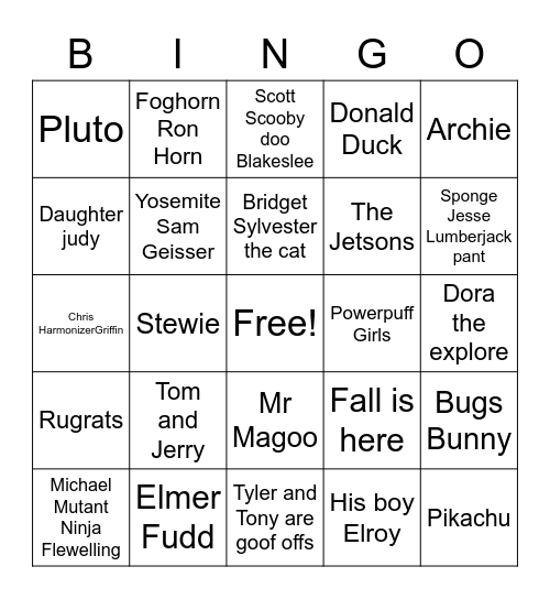Cartoons from our childhood Bingo Card