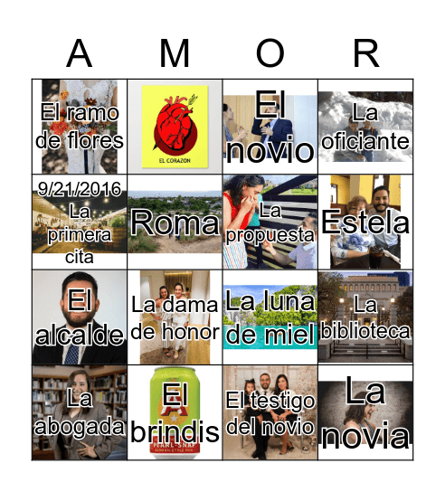 Loteria de los novios Bingo Card