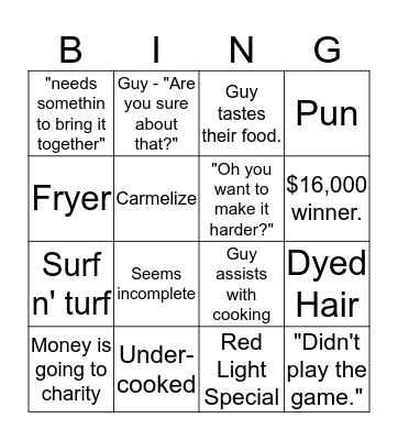 Food Network BINGO Card