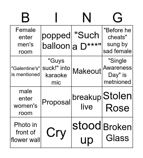 V DAY Bingo Card