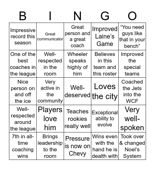 Post-Maurice Extension Jets Broadcast Bingo Card
