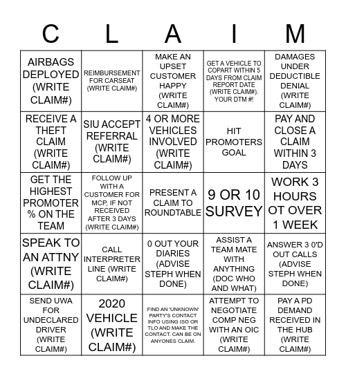 CLAIMS Bingo Card