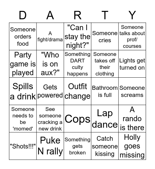 DARTY BINGO Card